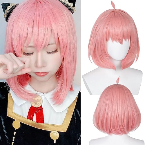 

Anya Wig for X FAMILY Cosplay Anya Forger Wig Short Straight Pink Synthetic Hair Wig Wig Cap for Party