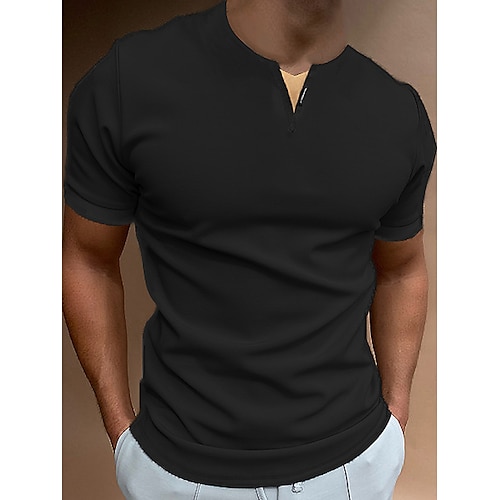 

Men's Collar Polo Shirt Golf Shirt Solid Color Letter V Neck Black Outdoor Casual Short Sleeve Patchwork Clothing Apparel Casual Slim Fit / Summer / Summer / Work