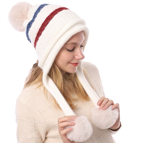 

Women's Slouchy Beanie Hat Outdoor Home Daily Striped Knitting Casual Warm 1 pcs