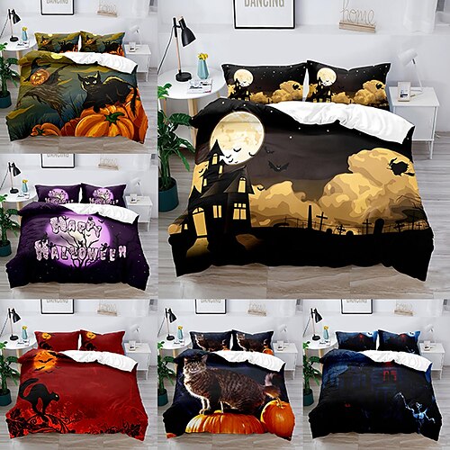 

3-Piece Halloween Decoration Duvet Cover Set Hotel Bedding Sets Comforter Cover Include 1 Duvet Cover, 2 Pillowcases for Double/Queen/King(1 Pillowcase for Twin/Single)