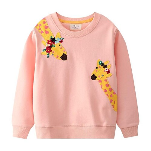 

Kids Girls' Sweatshirt Giraffe Daily Long Sleeve Fashion Cotton 3-6 Years Winter Vivid Pink