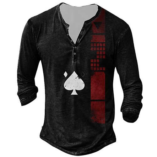 

Herren T Shirt Henley Shirt Tee Graphic Poker Henley Schwarz 3D-Druck Übergröße Outdoor Täglich Langarm Button-Down Bedruckt Bekleidung Basic Designer Klassisch Komfortabel / Sport