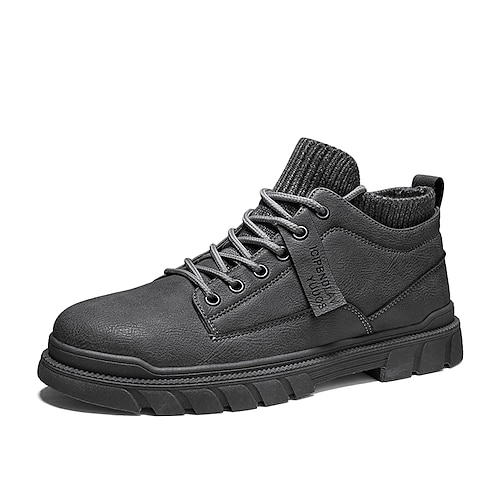 

Men's Boots Comfort Shoes Combat Boots Casual Daily Walking Shoes PU Mid-Calf Boots Black Khaki Gray Winter Fall