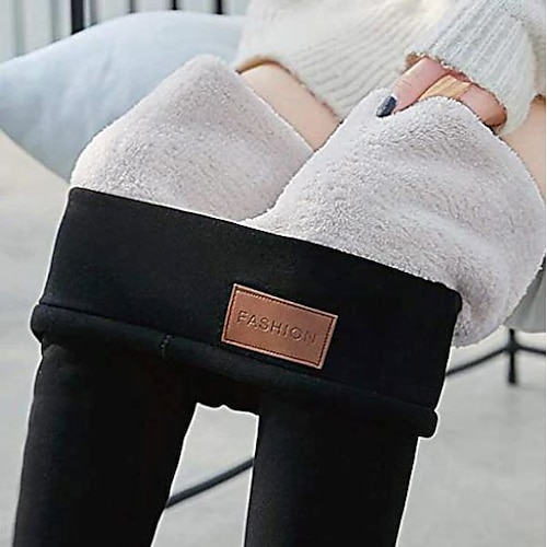 

Women's Fleece Pants Tights Leggings Fleece lined Lamb wool leggings (kitten) Lamb cashmere leggings (leather label) Mid Waist Basic Daily Full Length Solid Color S M L XL XXL / Skinny