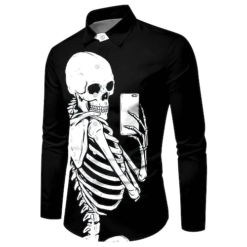 

Men's Shirt Skull Turndown Black Long Sleeve 3D Print Outdoor Halloween Button-Down Print Tops Vintage Cool Designer Casual