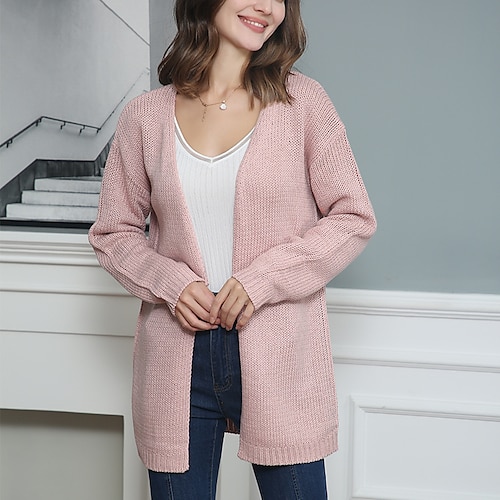 

cardigan da donna maglione maglione crochet lavorato a maglia tinta unita aperto davanti elegante casual quotidiano uscire autunno inverno rosa 3xl