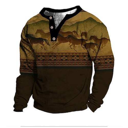 

Men's Unisex Sweatshirt Pullover Button Up Hoodie Brown Horse Graphic Prints Print Casual Daily Sports 3D Print Designer Casual Big and Tall Spring & Fall Clothing Apparel Hoodies Sweatshirts Long