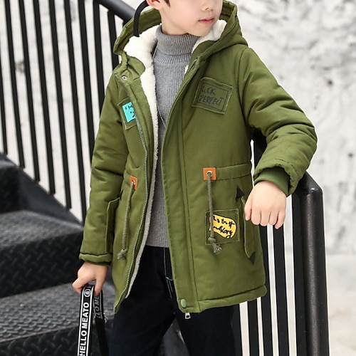 

Kids Boys Coat Outerwear Star Long Sleeve Coat Vacation Cotton Cool Army Green Navy Blue Winter Fall 4-13 Years