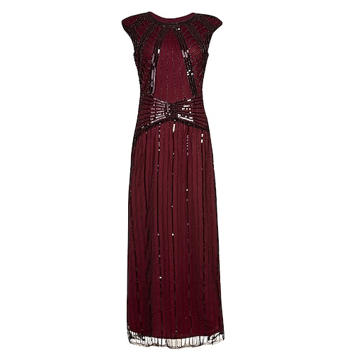 

Women's Sheath Dress Sequin Dress Maxi long Dress Black Blue Wine Dark Green Short Sleeve Striped Sequins Mesh Fall Winter Crew Neck Party Vintage Gatsby Party 2022 S M L XL XXL / Party Dress