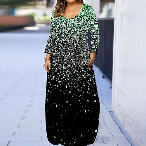 

Women's Plus Size Casual Dress Polka Dot Crew Neck Print Long Sleeve Winter Fall Vintage Casual Maxi long Dress Causal Daily Dress