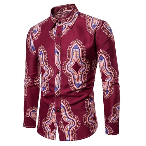 

Men's Shirt 3D Print Floral Turndown Street Casual Button-Down Print Long Sleeve Tops Designer Casual Vintage Retro Wine