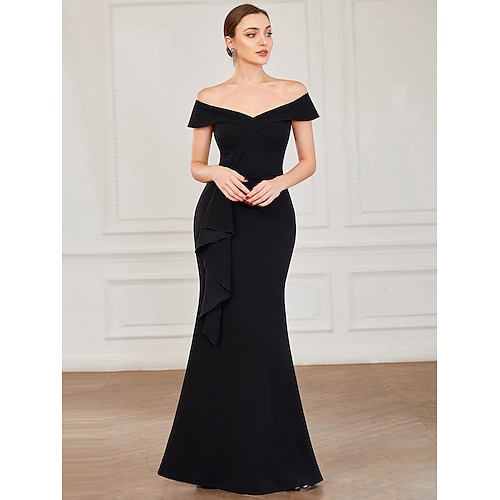 

Mermaid / Trumpet Evening Dresses Elegant Dress Formal Floor Length Sleeveless V Neck Polyester with Ruffles Draping 2022