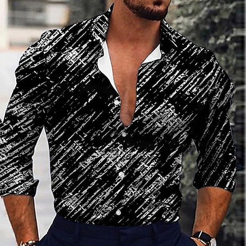

Men's Shirt 3D Print Gradient Turndown Street Casual Button-Down Print Long Sleeve Tops Casual Fashion Breathable Black
