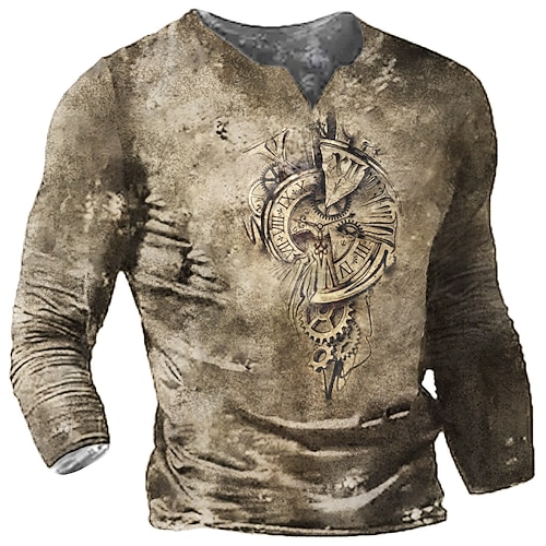 

Men's T shirt Tee Tee Graphic Round Neck Light Brown Long Sleeve 3D Print Casual Daily Print Tops Fashion Designer Comfortable Big and Tall