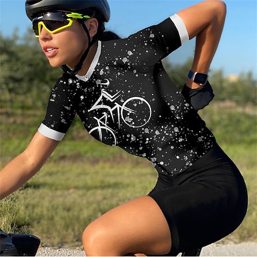 

21Grams Women's Cycling Jersey Short Sleeve Bike Top with 3 Rear Pockets Mountain Bike MTB Road Bike Cycling Breathable Quick Dry Moisture Wicking Reflective Strips Black Graphic Polka Dot Polyester