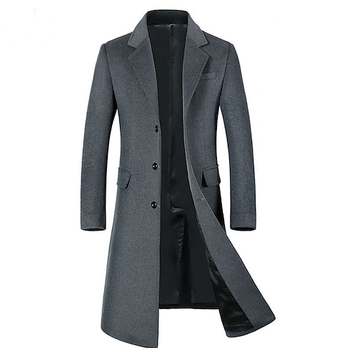 

Men's Casual Overcoat Long Regular Fit Solid Colored Single Breasted Three-buttons Black Grey 2022 / Winter