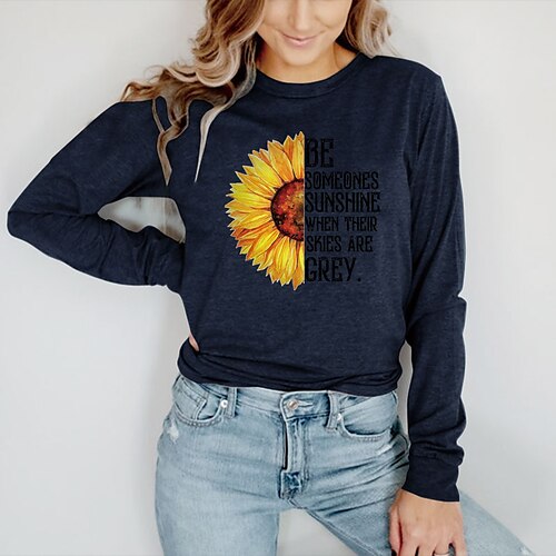 

Women's T shirt Tee Graphic Sunflower Letter Casual Daily Holiday Floral T shirt Tee Long Sleeve Print Round Neck Basic Green Blue Yellow S