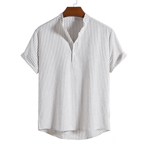 

Men's Casual Shirt Striped Stand Collar Pink Yellow Light Green Dark Green Khaki Street Daily Short Sleeve Button-Down Clothing Apparel Fashion Casual Comfortable / Beach