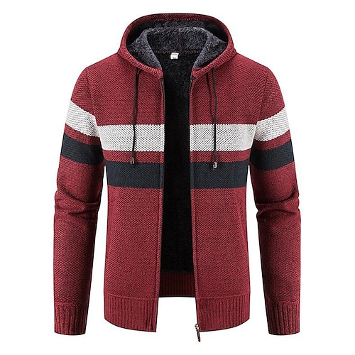

Men's Sweater Cardigan Sweater Sweater Hoodie Zip Sweater Sweater Jacket Waffle Knit Cropped Knitted Striped Crew Neck Basic Stylish Outdoor Daily Clothing Apparel Winter Fall Wine Dusty Blue M L XL