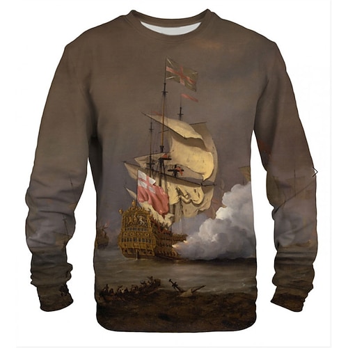 

Men's Unisex Sweatshirt Graphic Prints Rudder Print Outdoor Street Daily 3D Print Basic Sports Hoodies Sweatshirts Long Sleeve Brown
