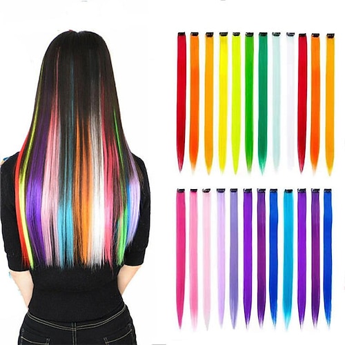 

Pedaços de peruca extensões de cabelo colorido destaques de festa clipe em postiços sintéticos halloween cosplay acessórios de vestir para meninas mulheres/crianças/adolescente