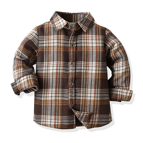 

Bambino Da ragazzo Camicia A quadri Giornaliero Manica lunga Giornaliero Cotone 3-6 anni Autunno Cachi