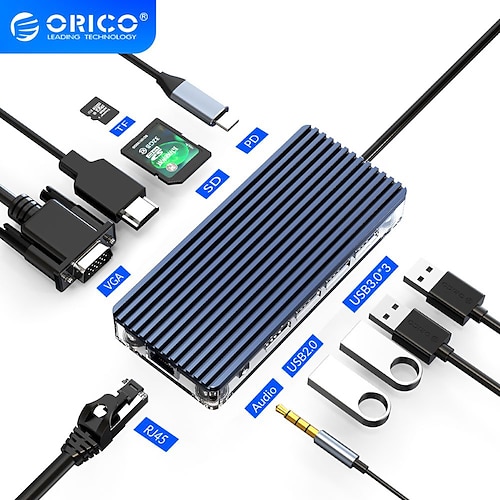 

ORICO USB C HUB Type C to 4USB3.0 RJ45 3.5mm Audio SD Card TF Card HDMI PD 3.0 USB Hub 11 Ports For Windows PC Laptop