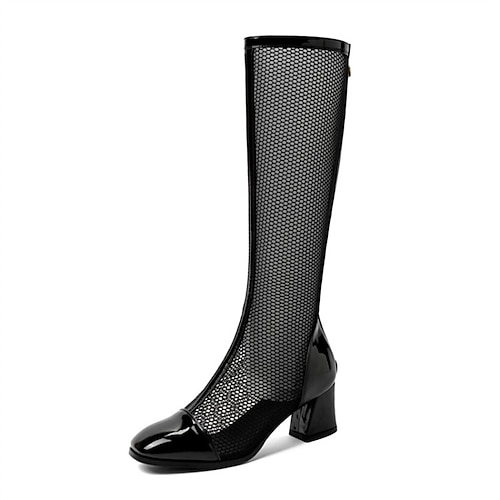 

Women's Boots Daily Sandals Boots Summer Boots Knee High Boots Summer Chunky Heel Round Toe Preppy Mesh Zipper Solid Colored Black Beige White