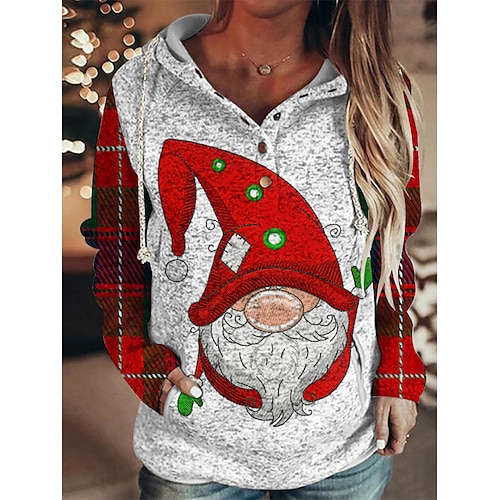 

Women's Hoodie Sweatshirt Pullover Streetwear Ethnic Casual Fuchsia Khaki Light Grey Graphic Snowflake Gnome Christmas Hoodie Long Sleeve S M L XL XXL 3XL / Winter