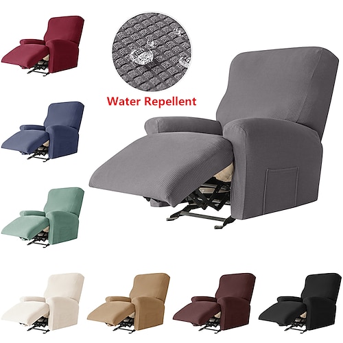 

Stretch Recliner Cover Waterproof Recliner Couch Covers with Side Pocket 4-Pieces Set,Non Slip Recliner Chair Cover for Standard One Seater Recliner, Soft Thick Check Jacquard Fabric