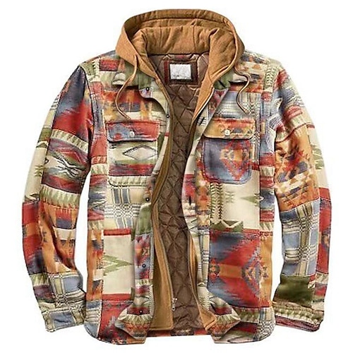 

Men's Puffer Jacket Winter Jacket Quilted Jacket Shirt Jacket Winter Coat Warm Casual Plaid / Check Outerwear Clothing Apparel Khaki