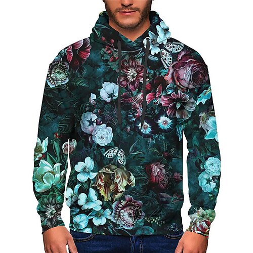 

Men's Unisex Hoodie Pullover Hoodie Sweatshirt Graphic Prints Flower Pocket Print Hooded Sports Outdoor Daily Sports 3D Print Basic Casual Hoodies Sweatshirts Long Sleeve Blue