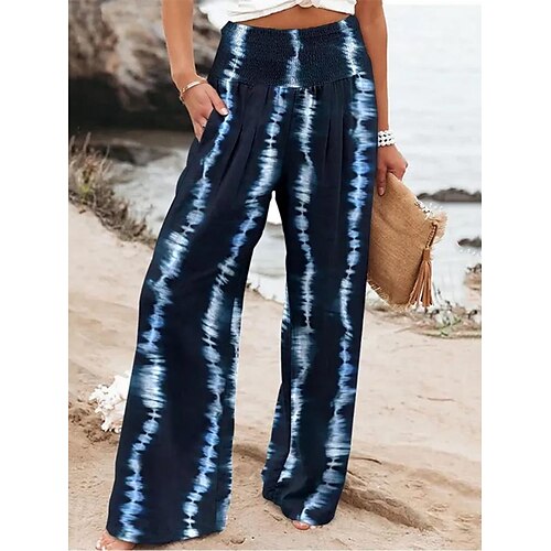 

Women's Culottes Wide Leg Wide Leg Chinos Pants Trousers Navy Blue Mid Waist Fashion Casual Weekend Side Pockets Print Micro-elastic Full Length Comfort Tie Dye S M L XL XXL / Loose Fit