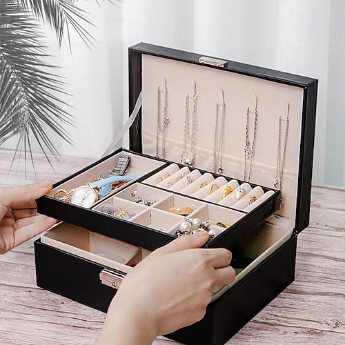 

1PC Jewelry Box Organizer For Women's Work Daily Leather Layered