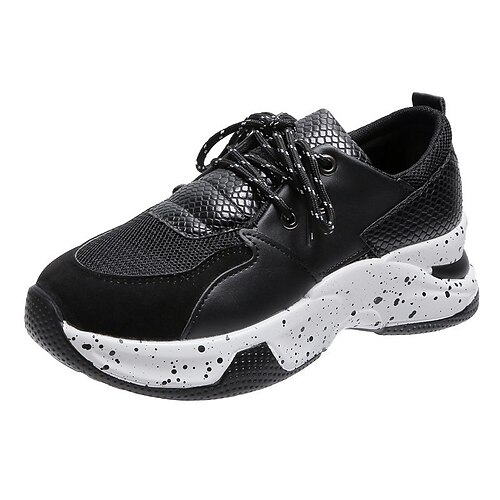 

Women's Sneakers Daily Lace-up Flat Heel Round Toe Casual PU Leather Lace-up Color Block Black / White Leopard Black