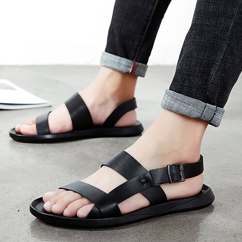 

Men's Sandals Loafers Slip-Ons Casual Classic Daily Office Career PU Black Spring Summer