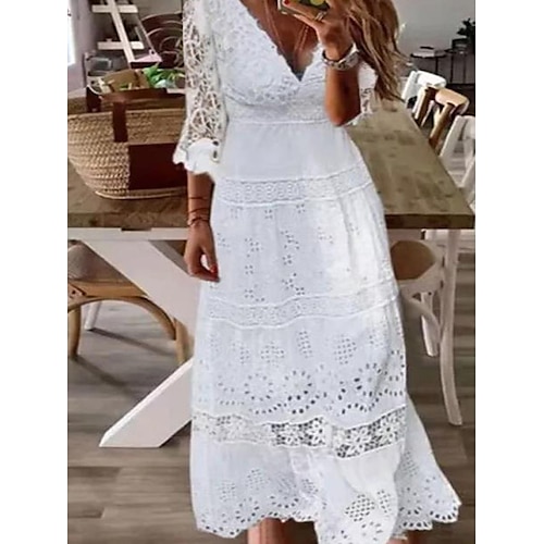 

Women's Plus Size Holiday Dress Solid Color V Neck Ruched Short Sleeve Fall Spring Vintage Maxi long Dress Daily Vacation Dress