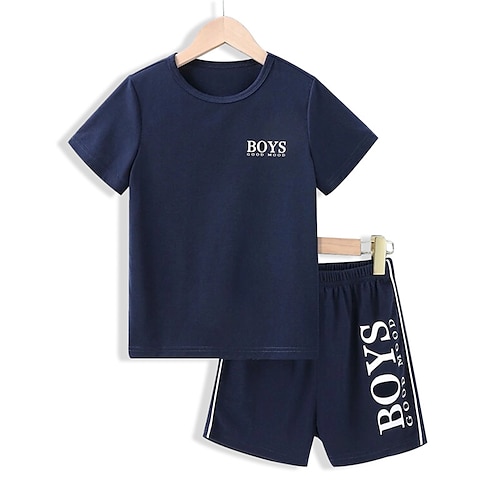 

Kids Boys T-shirt Shorts Clothing Set 2 Pieces Short Sleeve Navy Blue Letter Crewneck Print Street Sports Vacation Fashion Comfort Cool Daily 3-13 Years