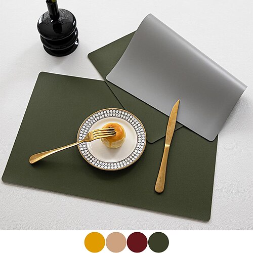 

jogo americano para mesa de jantar verde, tapete de mesa de couro pu tapetes de mesa antiderrapante resistente ao calor antiderrapante lavável durável à prova d'água