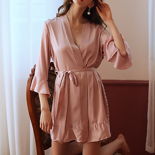 

Women's Pajamas Robes Gown Pjs Pure Color Comfort Home Spandex V Wire Winter Fall Pink Red