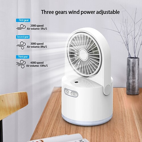 

OTOLAMPARA Portable Humidifier Fan 2000mAh Rechargeable Desktop Water Cooling Fan Misting AC Fan 3 Speeds for Room Office Camp