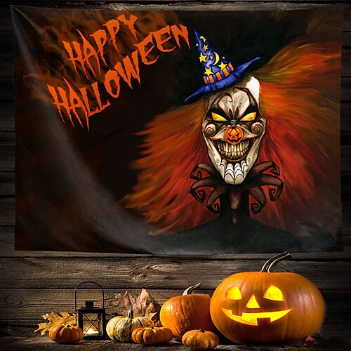 

Halloween Party Wall Tapestry Art Decor Blanket Curtain Hanging Home Bedroom Living Room Decoration Polyester Pumpkin Bat Ghost Castle Witch