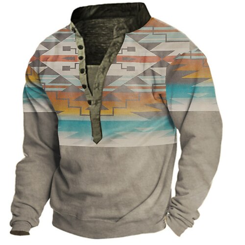 

Men's Unisex Sweatshirt Pullover Button Up Hoodie Khaki Standing Collar Color Block Graphic Prints Print Casual Daily Sports 3D Print Boho Streetwear Designer Spring & Fall Clothing Apparel Hoodies