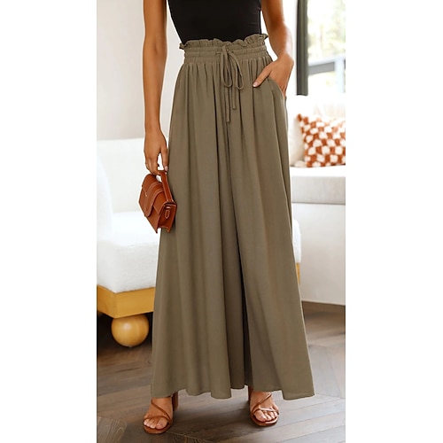 

Women's Culottes Wide Leg Wide Leg Chinos Pants Trousers Khaki Orange Apricot Mid Waist Fashion Casual Work Weekend Side Pockets Micro-elastic Full Length Comfort Solid Color S M L XL XXL / Loose Fit