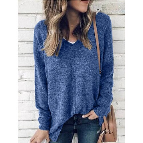 

Women's Sweatshirt Pullover V Neck Solid Color Casual Daily Streetwear Casual Clothing Apparel Hoodies Sweatshirts Black Royal Blue