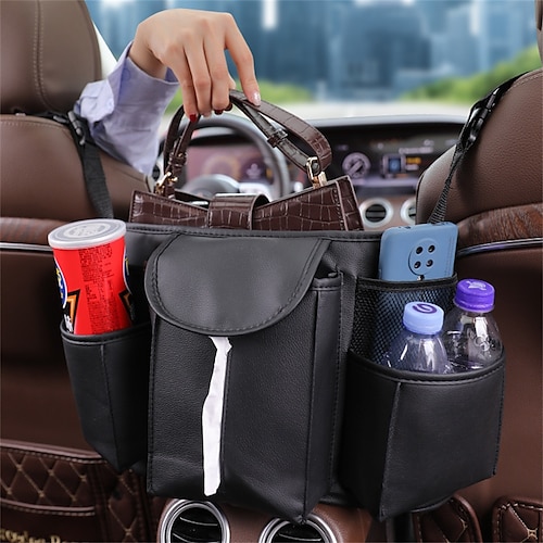 

1 PC Car Between Seats Purse Handbag Holder with Elastic Strap with Multi-Pocket with Multi Storage Pockets Leather For SUV Truck Van