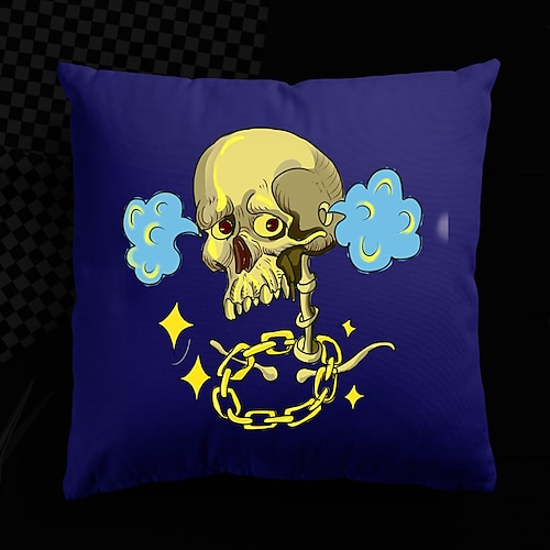 

Halloween UV Reactive Cushion Cover 1PC Soft Decorative Skull Square Throw Pillow Cover Cushion Case Pillowcase for Bedroom Livingroom Superior Quality Machine Washable Indoor Cushion for Sofa Couch Bed Chair