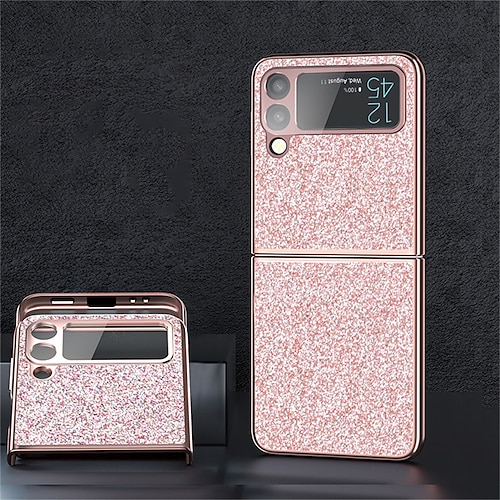 

Phone Case For Samsung Galaxy Flip Z Fold 2 Z Flip Z Flip 3 Z Fold 3 Bumper Frame Plating Flip Glitter Shine PC