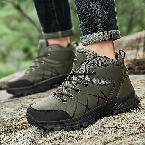 

Men's Loafers & Slip-Ons Comfort Shoes Sporty Casual Outdoor Daily Hiking Shoes PU Mid-Calf Boots Black Army Green Gray Fall Spring