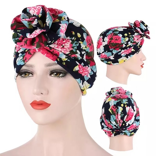 

Ethnic Plaid Pattern Cashew Print Big Flower Headscarf Bonnet Women Turban Hat Turbante Femme Musulman India Hat Islamic Head Wrap Turban
